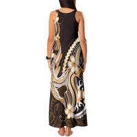 Orange Black Aloha Hawaii Tank Maxi Dress Polynesian Shark Tattoo Plumeria LT14 - Polynesian Pride