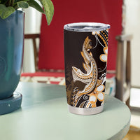 Orange Black Aloha Hawaii Tumbler Cup Polynesian Shark Tattoo Plumeria