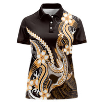 Orange Black Aloha Hawaii Women Polo Shirt Polynesian Shark Tattoo Plumeria