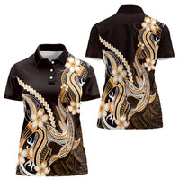 Orange Black Aloha Hawaii Women Polo Shirt Polynesian Shark Tattoo Plumeria