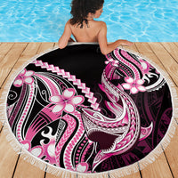 Pink Black Aloha Hawaii Beach Blanket Polynesian Shark Tattoo Plumeria