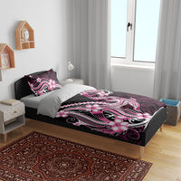 Pink Black Aloha Hawaii Bedding Set Polynesian Shark Tattoo Plumeria