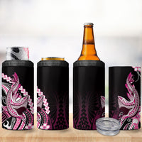 Pink Black Aloha Hawaii 4 in 1 Can Cooler Tumbler Polynesian Shark Tattoo Plumeria