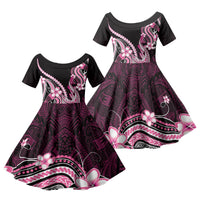 Pink Black Aloha Hawaii Family Matching Long Sleeve Bodycon Dress and Hawaiian Shirt Polynesian Shark Tattoo Plumeria LT14 Daughter's Dress Pink - Polynesian Pride