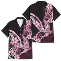 Pink Black Aloha Hawaii Family Matching Mermaid Dress and Hawaiian Shirt Polynesian Shark Tattoo Plumeria LT14 Dad's Shirt - Short Sleeve Pink - Polynesian Pride