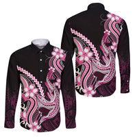 Pink Black Aloha Hawaii Family Matching Puletasi and Hawaiian Shirt Polynesian Shark Tattoo Plumeria LT14 Dad's Shirt - Long Sleeve Pink - Polynesian Pride