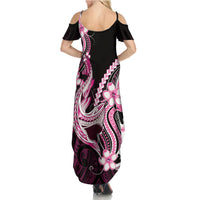 Pink Black Aloha Hawaii Family Matching Summer Maxi Dress and Hawaiian Shirt Polynesian Shark Tattoo Plumeria