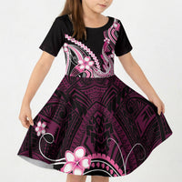 Pink Black Aloha Hawaii Kid Short Sleeve Dress Polynesian Shark Tattoo Plumeria LT14 KID Pink - Polynesian Pride