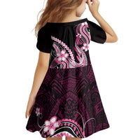 Pink Black Aloha Hawaii Kid Short Sleeve Dress Polynesian Shark Tattoo Plumeria
