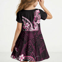 Pink Black Aloha Hawaii Kid Short Sleeve Dress Polynesian Shark Tattoo Plumeria LT14 - Polynesian Pride