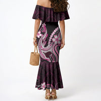 Pink Black Aloha Hawaii Mermaid Dress Polynesian Shark Tattoo Plumeria LT14 - Polynesian Pride