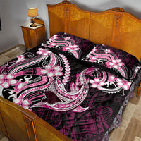Pink Black Aloha Hawaii Quilt Bed Set Polynesian Shark Tattoo Plumeria