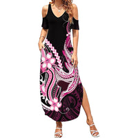 Pink Black Aloha Hawaii Summer Maxi Dress Polynesian Shark Tattoo Plumeria LT14 Women Pink - Polynesian Pride