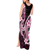Pink Black Aloha Hawaii Tank Maxi Dress Polynesian Shark Tattoo Plumeria