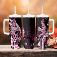 Pink Black Aloha Hawaii Tumbler With Handle Polynesian Shark Tattoo Plumeria