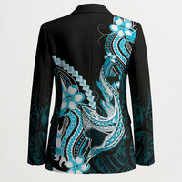 Blue Black Aloha Hawaii Blazer Polynesian Shark Tattoo Plumeria
