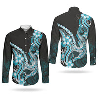 Blue Black Aloha Hawaii Couples Matching Summer Maxi Dress and Long Sleeve Button Shirt Polynesian Shark Tattoo Plumeria LT14 - Polynesian Pride