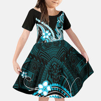 Blue Black Aloha Hawaii Family Matching Off Shoulder Maxi Dress and Hawaiian Shirt Polynesian Shark Tattoo Plumeria