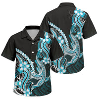 Blue Black Aloha Hawaii Family Matching Short Sleeve Bodycon Dress and Hawaiian Shirt Polynesian Shark Tattoo Plumeria LT14 Son's Shirt Blue - Polynesian Pride