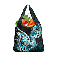 Blue Black Aloha Hawaii Grocery Bag Polynesian Shark Tattoo Plumeria