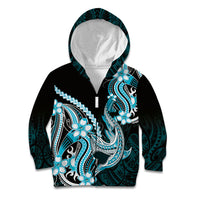 Blue Black Aloha Hawaii Kid Hoodie Polynesian Shark Tattoo Plumeria