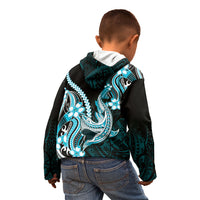 Blue Black Aloha Hawaii Kid Hoodie Polynesian Shark Tattoo Plumeria