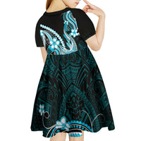 Blue Black Aloha Hawaii Kid Short Sleeve Dress Polynesian Shark Tattoo Plumeria LT14 - Polynesian Pride