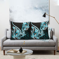 Blue Black Aloha Hawaii Pillow Cover Polynesian Shark Tattoo Plumeria