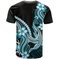 Blue Black Aloha Hawaii T Shirt Polynesian Shark Tattoo Plumeria