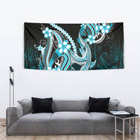 Blue Black Aloha Hawaii Tapestry Polynesian Shark Tattoo Plumeria