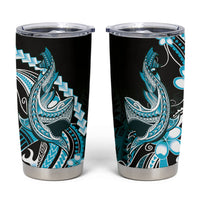 Blue Black Aloha Hawaii Tumbler Cup Polynesian Shark Tattoo Plumeria