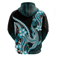 Blue Black Aloha Hawaii Zip Hoodie Polynesian Shark Tattoo Plumeria LT14 - Polynesian Pride