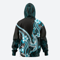 Blue Black Aloha Hawaii Zip Hoodie Polynesian Shark Tattoo Plumeria LT14 - Polynesian Pride