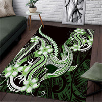 Green Black Aloha Hawaii Area Rug Polynesian Shark Tattoo Plumeria