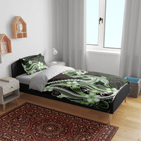 Green Black Aloha Hawaii Bedding Set Polynesian Shark Tattoo Plumeria