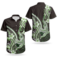 Green Black Aloha Hawaii Couples Matching Mermaid Dress and Hawaiian Shirt Polynesian Shark Tattoo Plumeria LT14 - Polynesian Pride