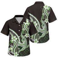 Green Black Aloha Hawaii Family Matching Long Sleeve Bodycon Dress and Hawaiian Shirt Polynesian Shark Tattoo Plumeria LT14 Son's Shirt Green - Polynesian Pride