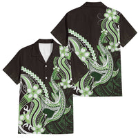 Green Black Aloha Hawaii Family Matching Off The Shoulder Long Sleeve Dress and Hawaiian Shirt Polynesian Shark Tattoo Plumeria LT14 Dad's Shirt - Short Sleeve Green - Polynesian Pride