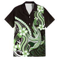 Green Black Aloha Hawaii Family Matching Short Sleeve Bodycon Dress and Hawaiian Shirt Polynesian Shark Tattoo Plumeria