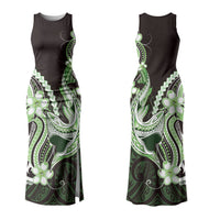Green Black Aloha Hawaii Family Matching Tank Maxi Dress and Hawaiian Shirt Polynesian Shark Tattoo Plumeria LT14 Mom's Dress Green - Polynesian Pride