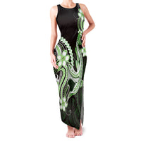 Green Black Aloha Hawaii Family Matching Tank Maxi Dress and Hawaiian Shirt Polynesian Shark Tattoo Plumeria