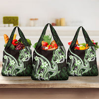 Green Black Aloha Hawaii Grocery Bag Polynesian Shark Tattoo Plumeria