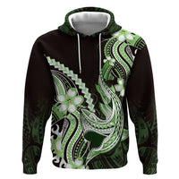 Green Black Aloha Hawaii Hoodie Polynesian Shark Tattoo Plumeria