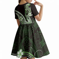 Green Black Aloha Hawaii Kid Short Sleeve Dress Polynesian Shark Tattoo Plumeria LT14 - Polynesian Pride
