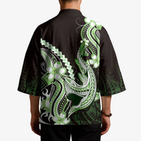 Green Black Aloha Hawaii Kimono Polynesian Shark Tattoo Plumeria