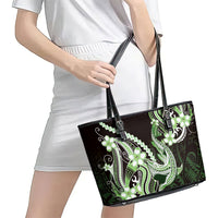 Green Black Aloha Hawaii Leather Tote Bag Polynesian Shark Tattoo Plumeria