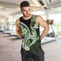 Green Black Aloha Hawaii Men Tank Top Polynesian Shark Tattoo Plumeria