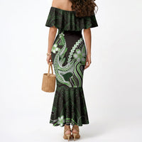 Green Black Aloha Hawaii Mermaid Dress Polynesian Shark Tattoo Plumeria LT14 - Polynesian Pride