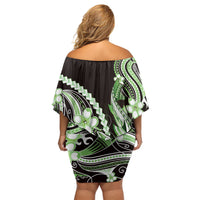 Green Black Aloha Hawaii Off Shoulder Short Dress Polynesian Shark Tattoo Plumeria LT14 - Polynesian Pride
