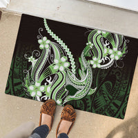 Green Black Aloha Hawaii Rubber Doormat Polynesian Shark Tattoo Plumeria